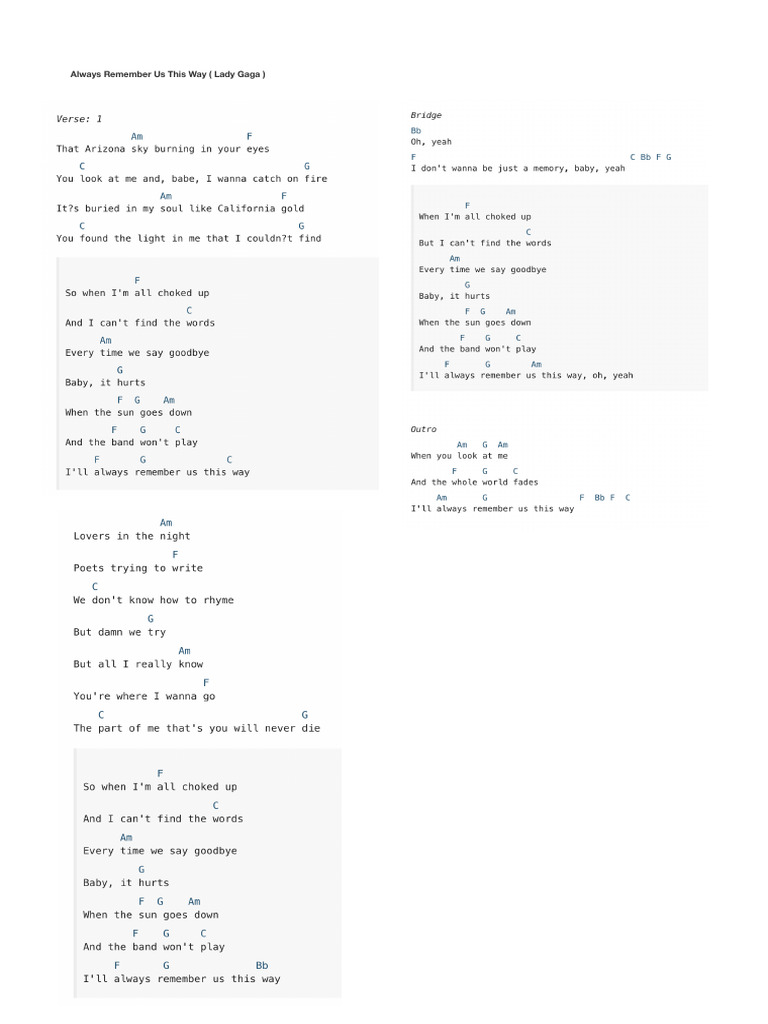 Remember Us This Way - Lady Gaga | PDF