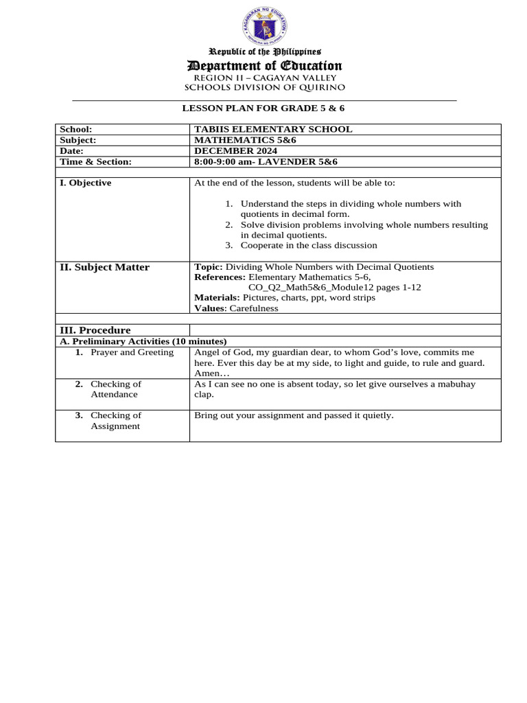 Grade 5-6 Math: Dividing Whole Numbers | PDF | Division (Mathematics ...