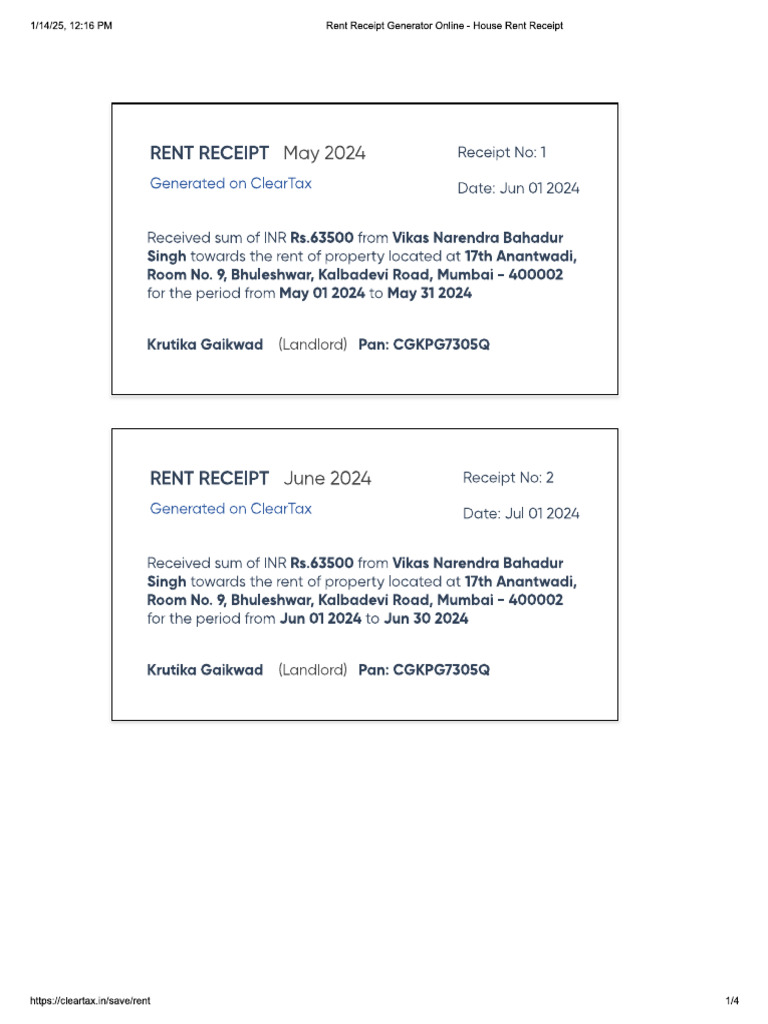 Rent Receipt | PDF