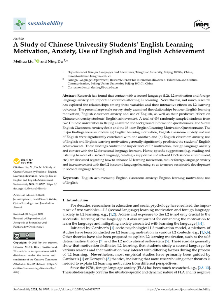 A Study of Chinese University Students' English Learning Motivation ...