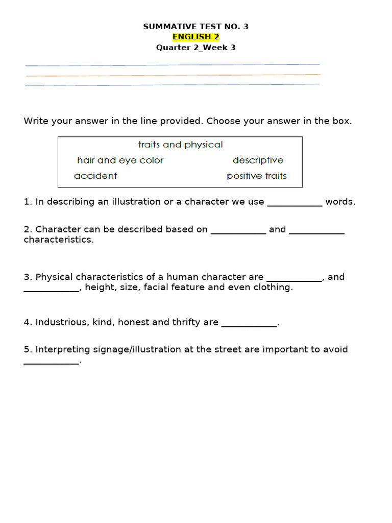 English 2 Summative Test: Week 3 | PDF