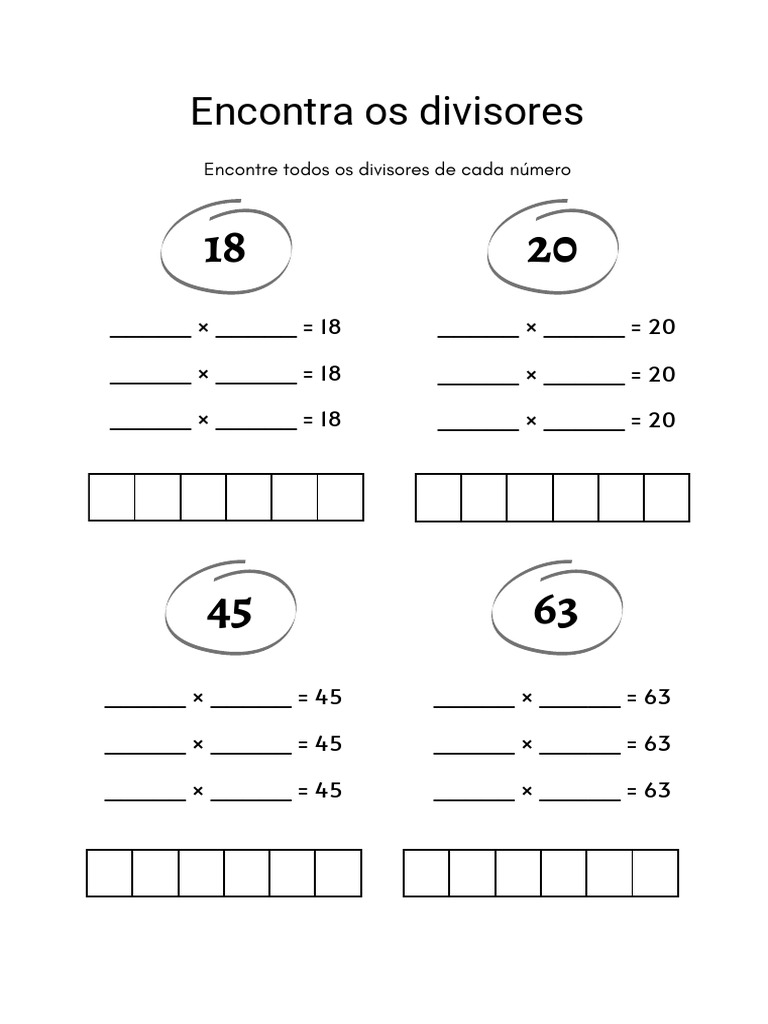 Divisores de Números: 18, 20, 45, 63 | PDF