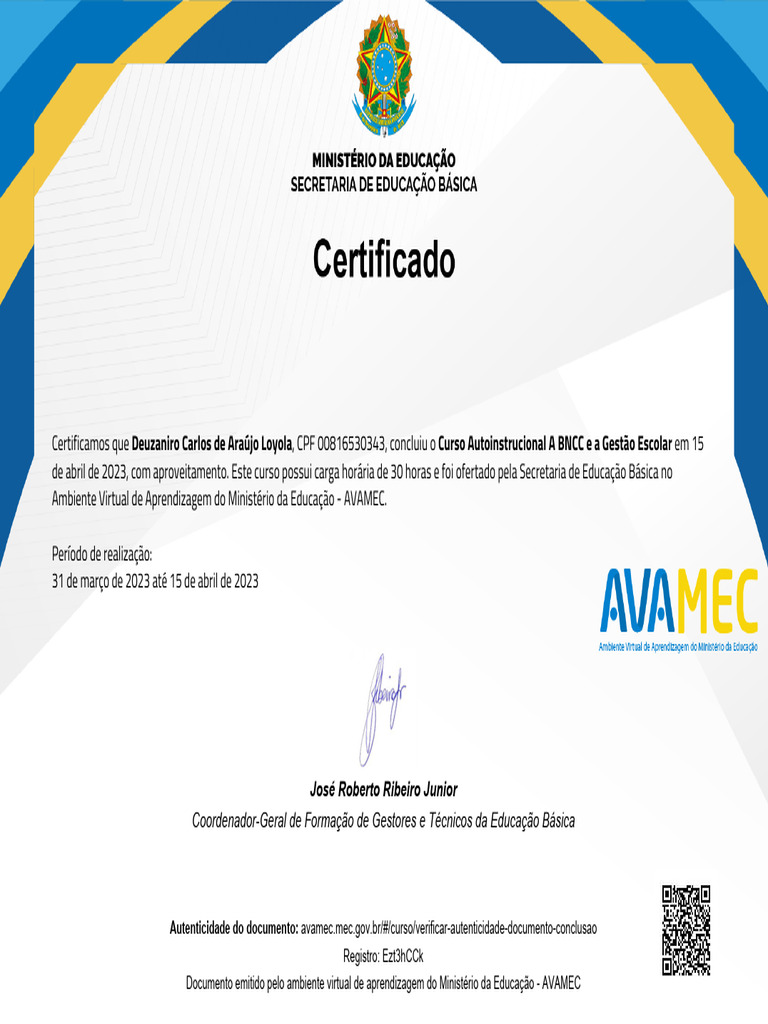 Certificado de Curso sobre BNCC | PDF