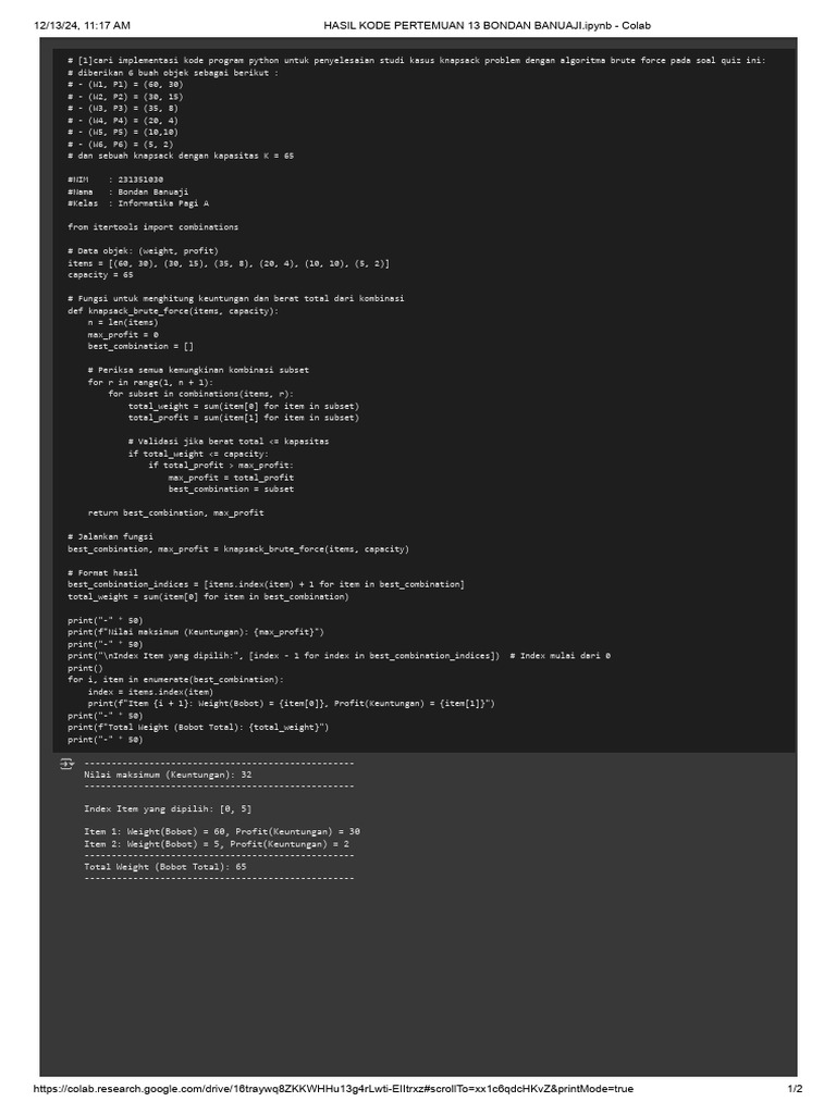 Implementasi Knapsack Brute Force Python | PDF