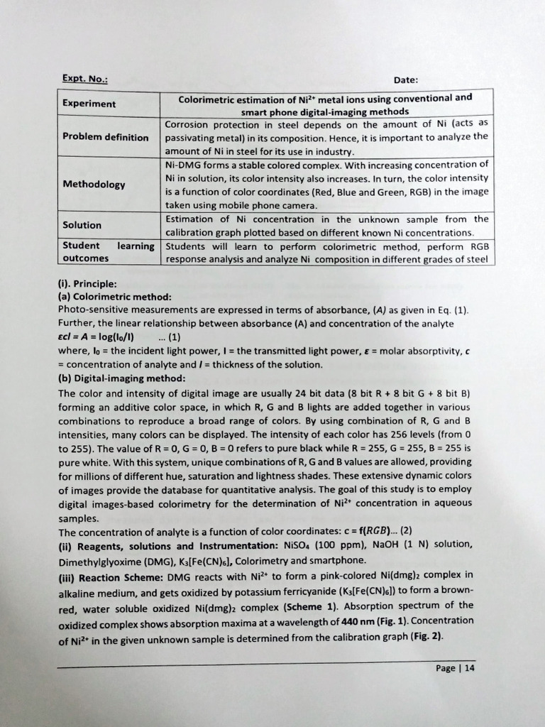 Colorimetric Analysis of Ni2+ in Steel | PDF | Absorbance | Color