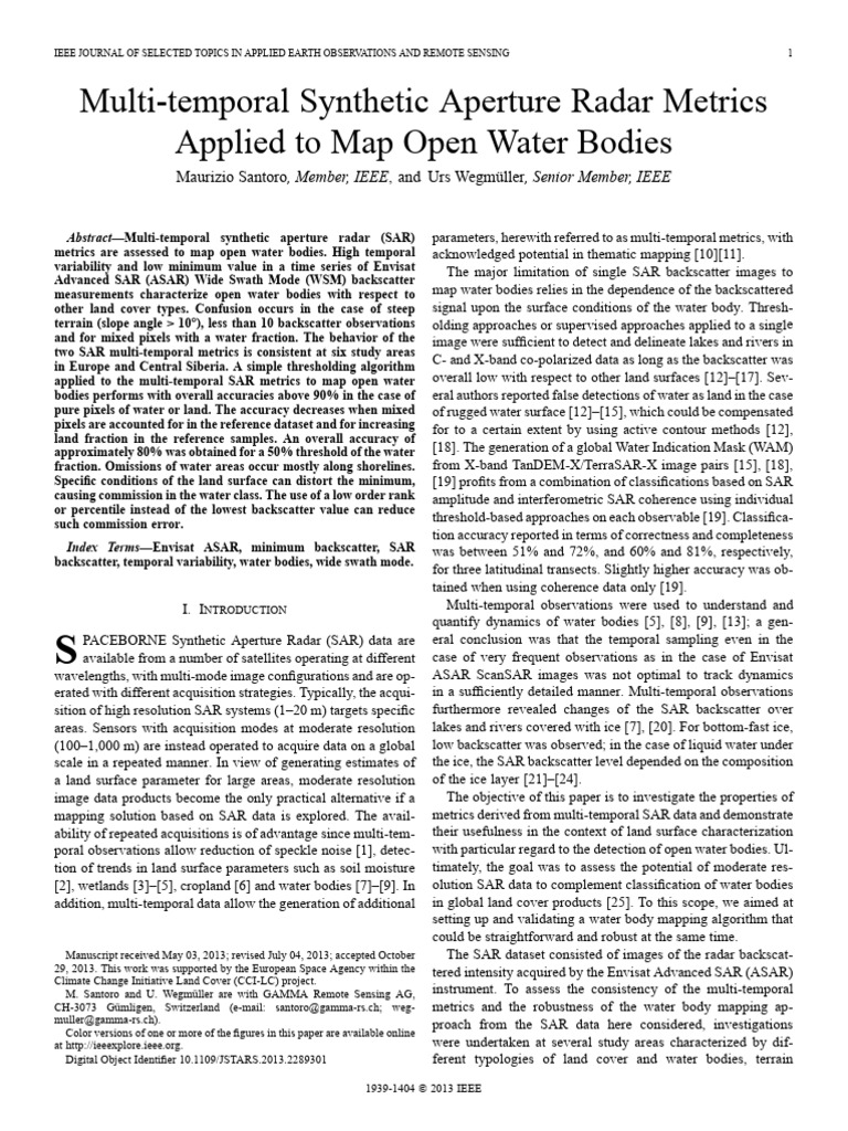 Mapping Open Water with SAR Metrics | PDF