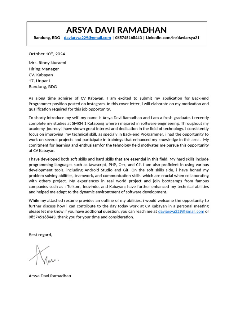 Detail Cover Letter B Inggr | PDF