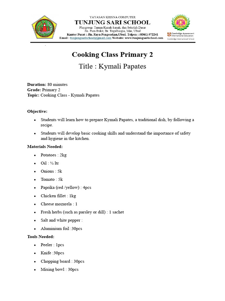 Cooking Class Primary 2 (food) | PDF | Baking | Cooking