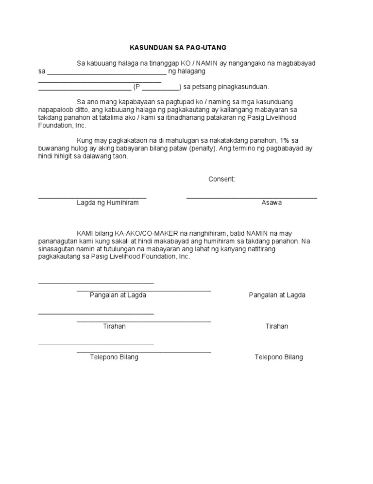 Kasunduan Format Sangla Agreement Sample : You will also be able to