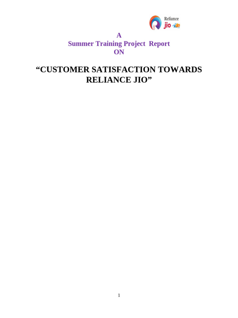 Chandan Customer Satisfaction Towards Reliance Jio” | PDF | Mobile ...