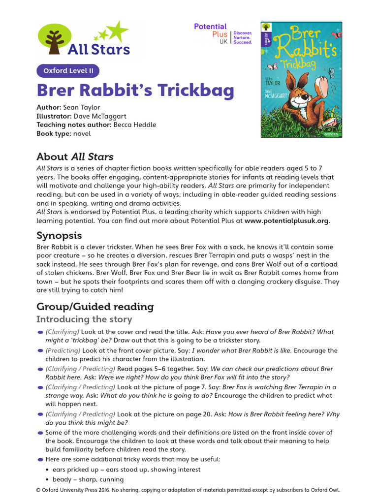 Brer Rabbit's Trickbag Teacher Guide | PDF | Phonics | Learning
