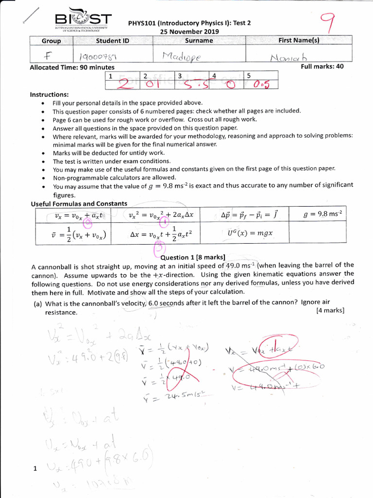 Phy 101 Test 2-2019 - 20210926 - 0001 | PDF | Applied And ...