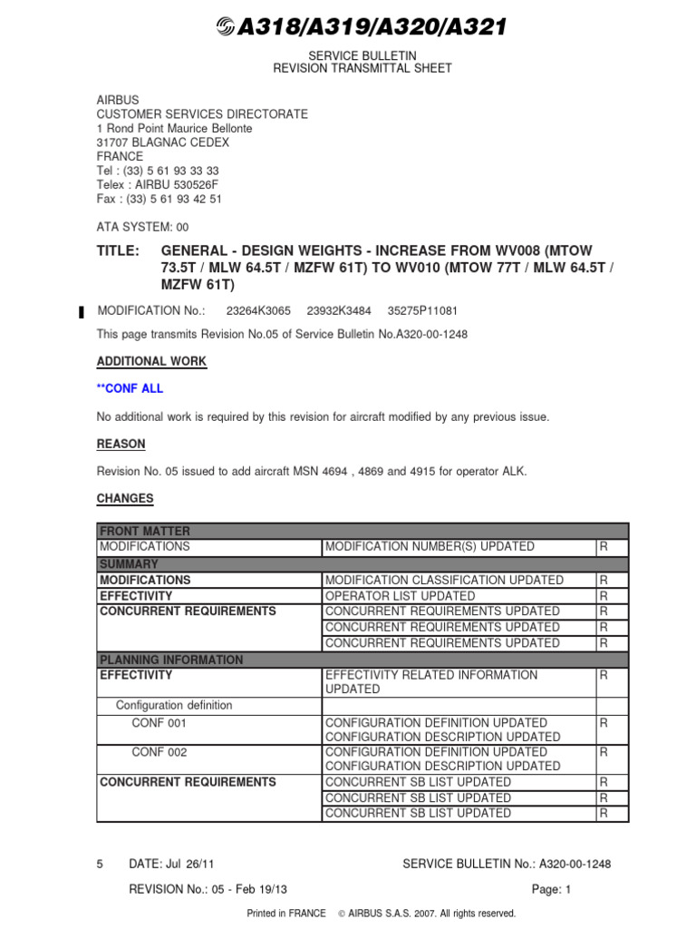 Airbus A320 Service Bulletin Revision 05 | PDF | Aviation | Airbus
