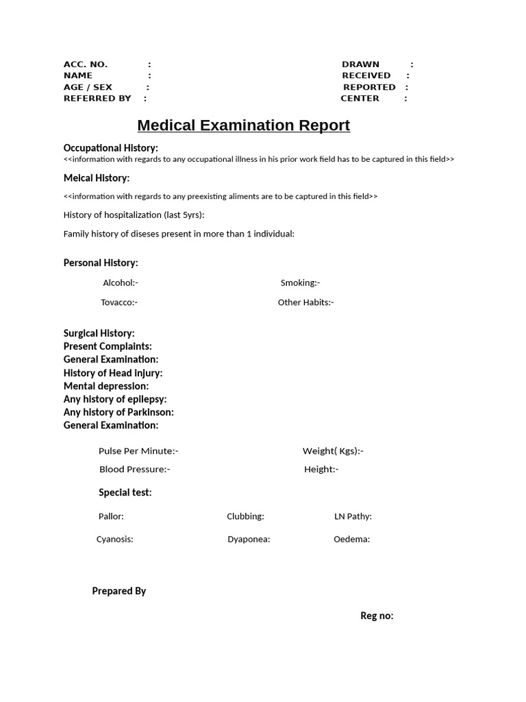 Medical Examination Report Template | PDF