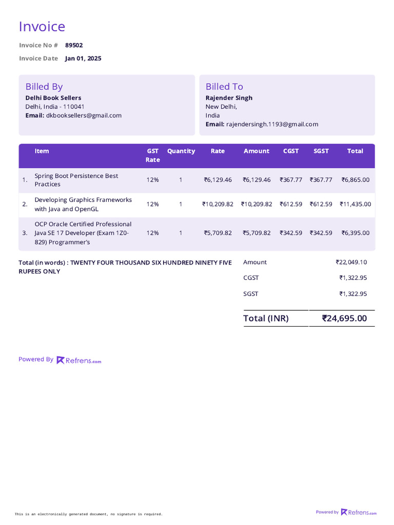 Invoice for Java Programming Courses | PDF