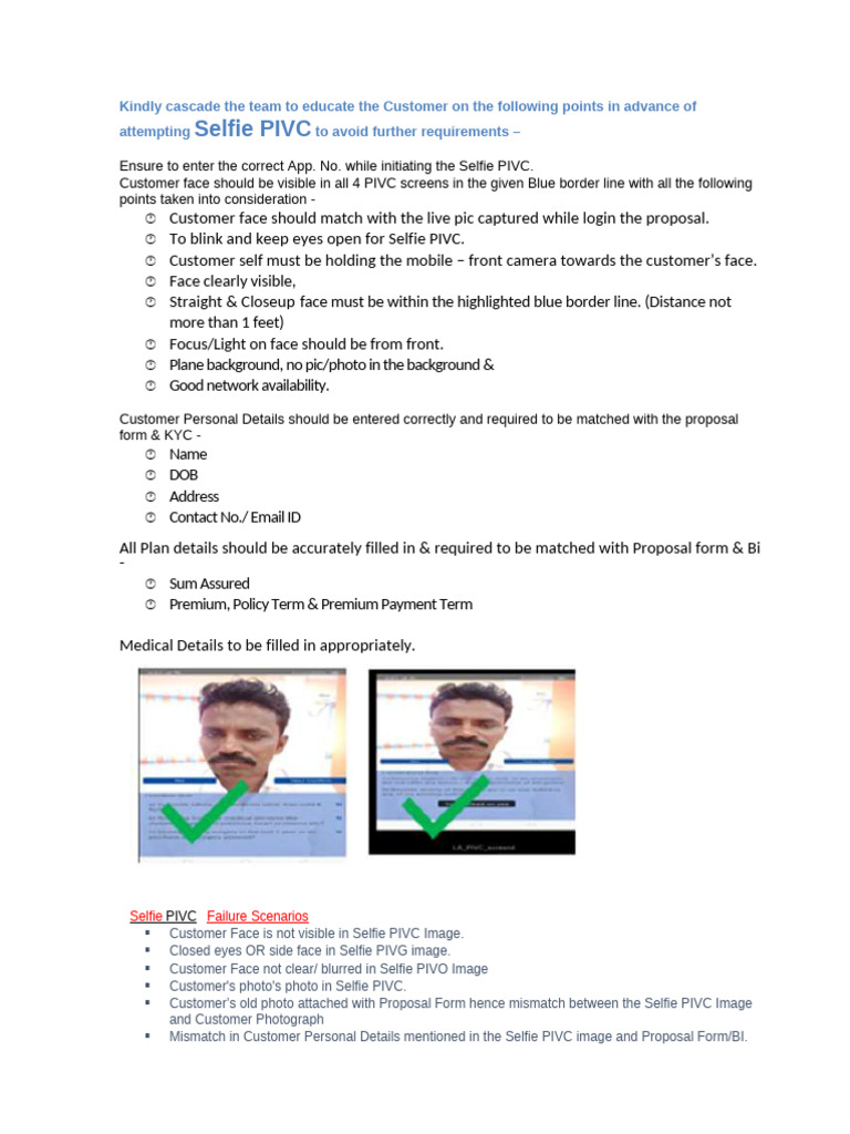 Selfie PIVC Guidelines and Common Errors | PDF