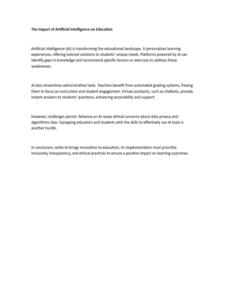 The Impact of Artificial Intelligence On Education | PDF