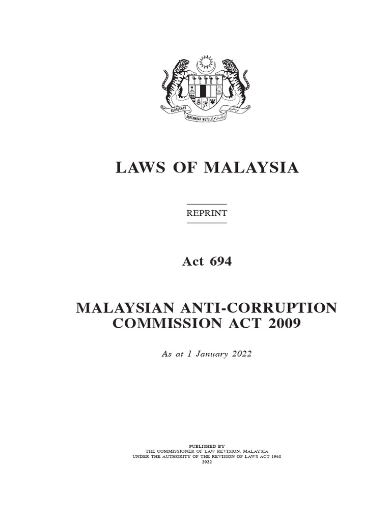 Act 694 (1.1.2022) | PDF | Prosecutor | Bribery