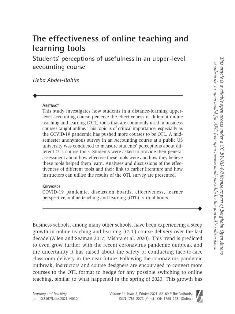 Effectiveness of Online Teaching and Learning Tools | PDF | Educational ...