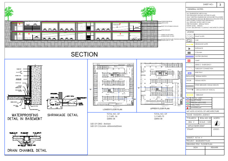 Basement Section Detail Drawing | PDF | Elevator | Stairs
