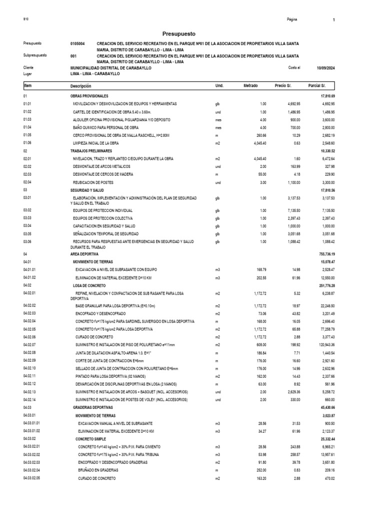 Presupuestocliente 20241226 170623 445 | PDF | Hormigón | Ingeniero civil