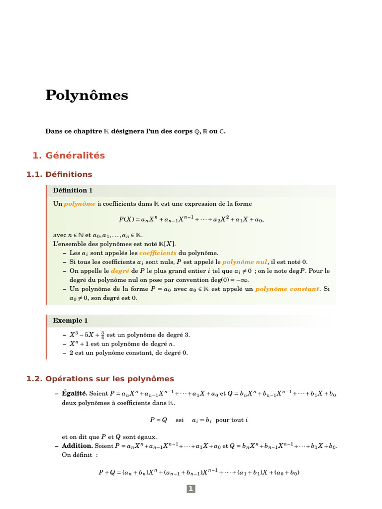 Introduction aux Polynômes et Opérations | PDF | Polynôme | Analyse ...