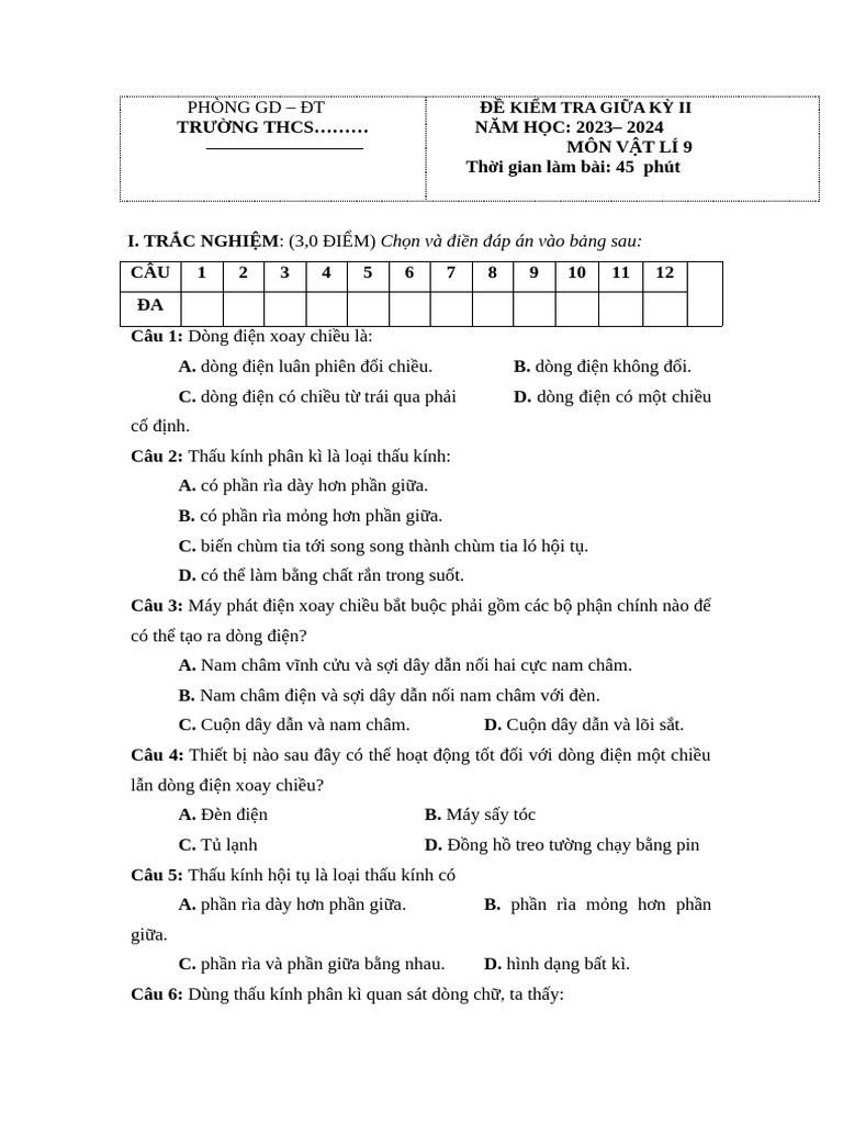 De Thi Gk2 Vat Ly 9 De 7 Pdf