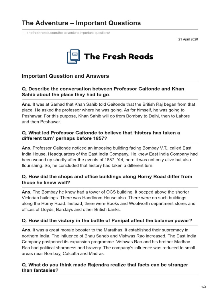 thefreshreads.com-The Adventure Important Questions | PDF