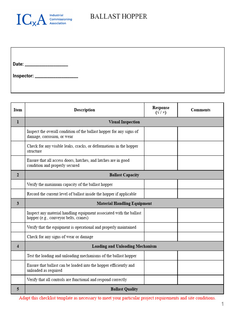 Ballast Hopper Maintenance Checklist | PDF