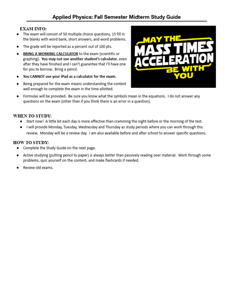 Mideterm Study Guide | PDF | Velocity | Force