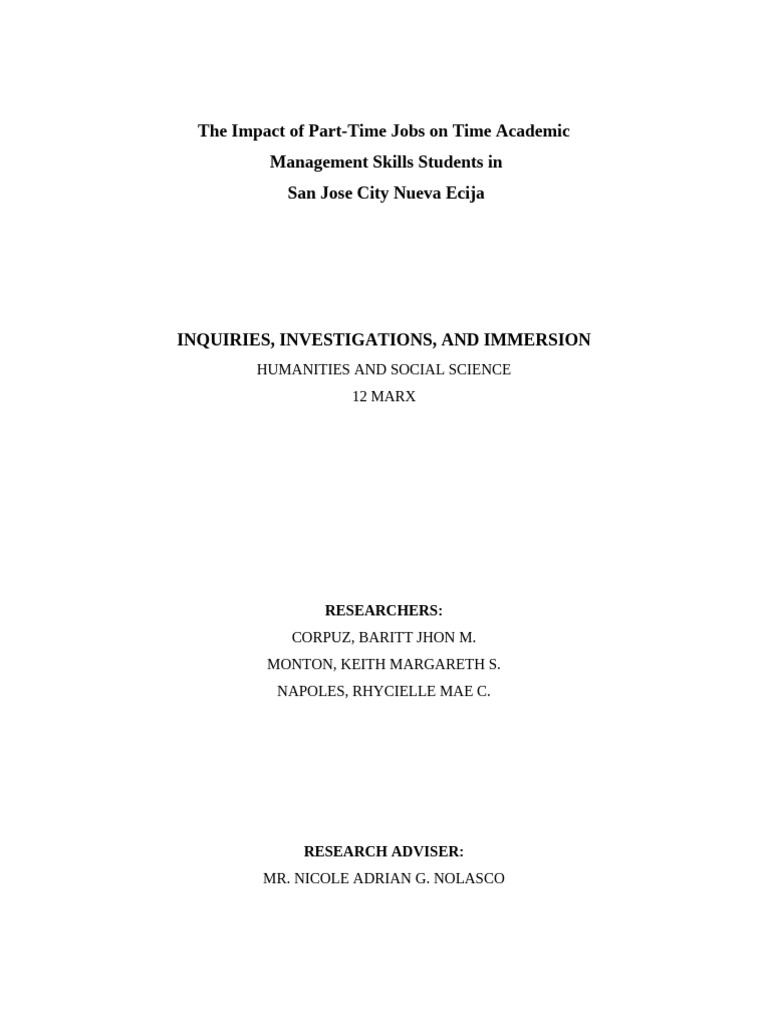 Impact of Part-Time Jobs on Students' Time Management | PDF | Survey ...