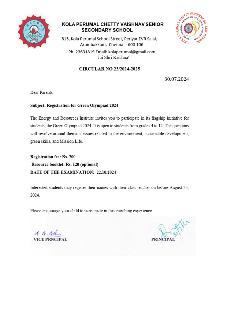 Green Olympiad 2024 Registration Notice | PDF