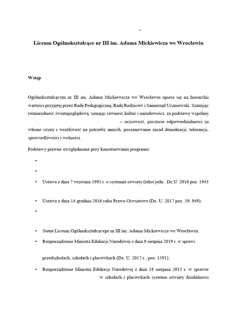 LO3 Program Wychowawczo Profilaktyczny 2024 2025 1 | PDF