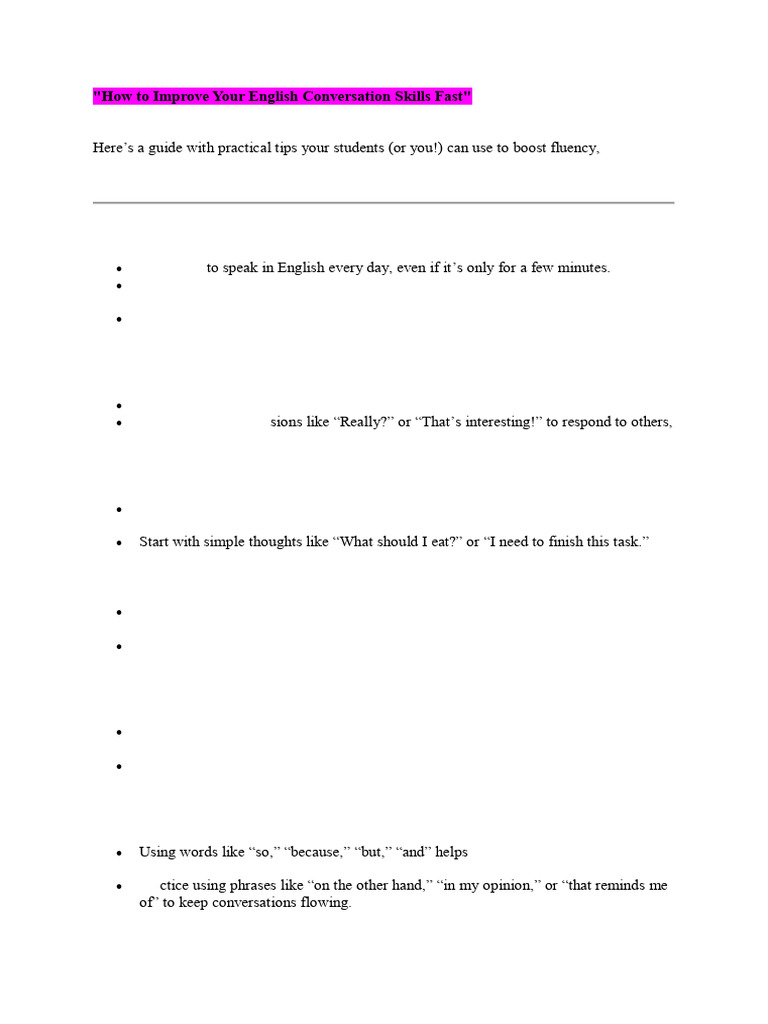 Improve English Conversation Skills Fast | PDF | English Language ...