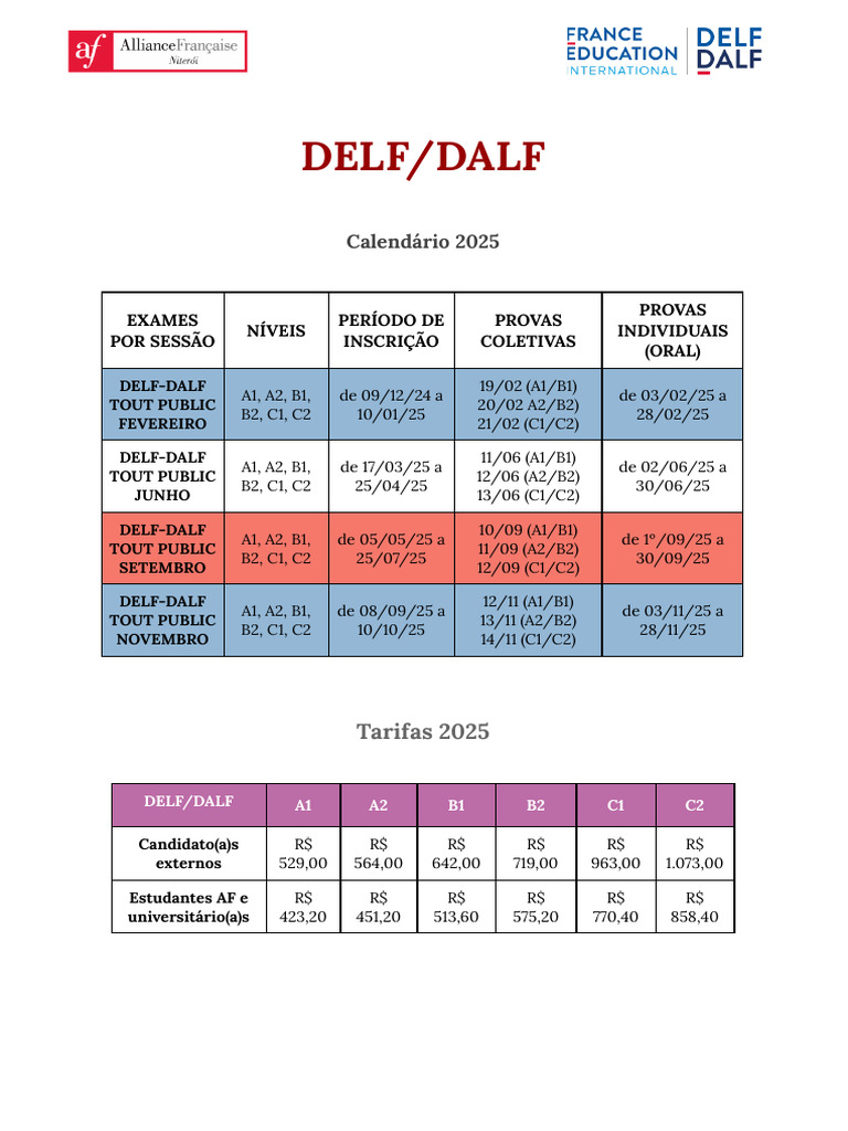 Calendário DELF/DALF 2025 | PDF