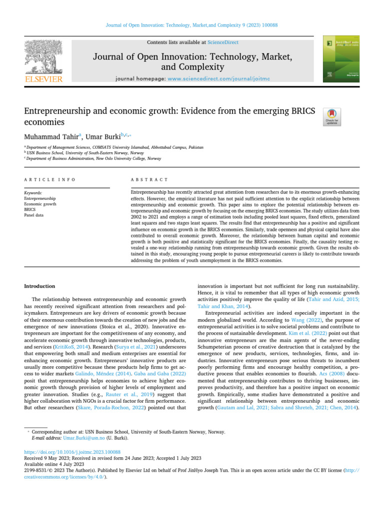 Entrepreneurship's Impact on BRICS Growth | PDF | Economic Growth ...