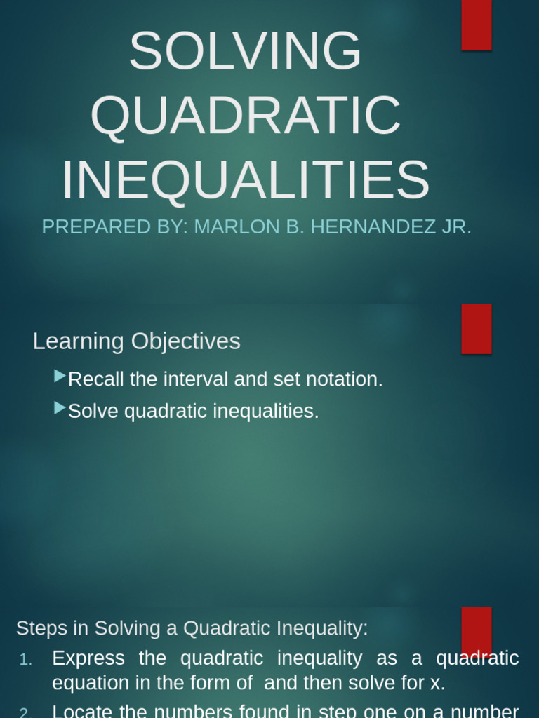 Solving Quadratic Inequalities | PDF