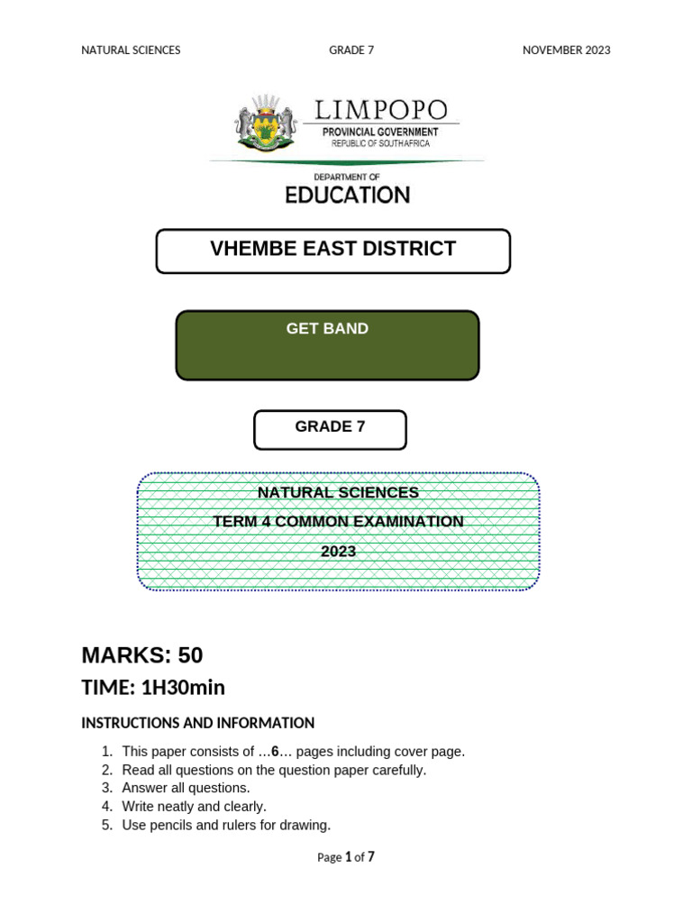 Grade 7 Natural Science Term 4 Exam 2023 | PDF | Electrical Conductor ...