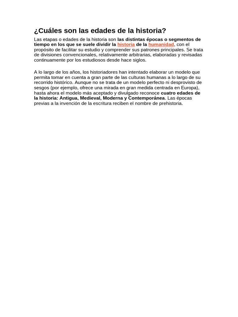 Edades de la Historia Humana | PDF | Edades medias | Historia antigua