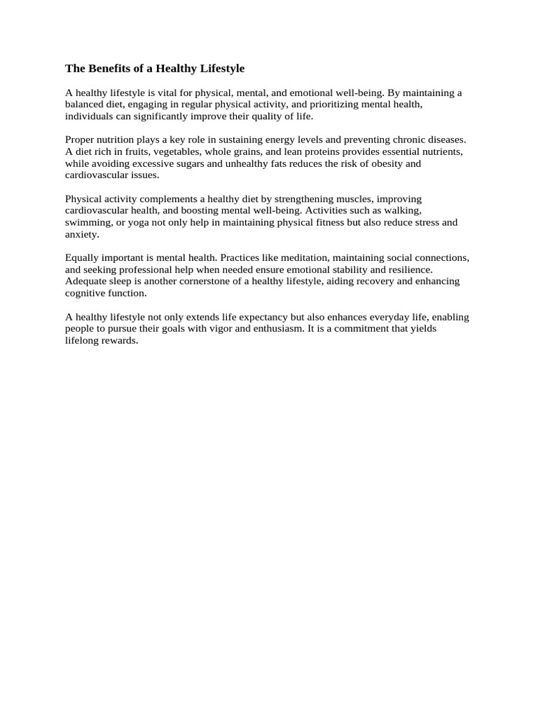 Benefits of a Healthy Lifestyle | PDF