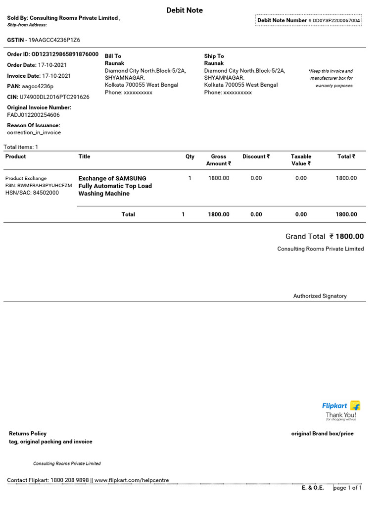 Invoice for Consulting Rooms Pvt. Ltd. | PDF