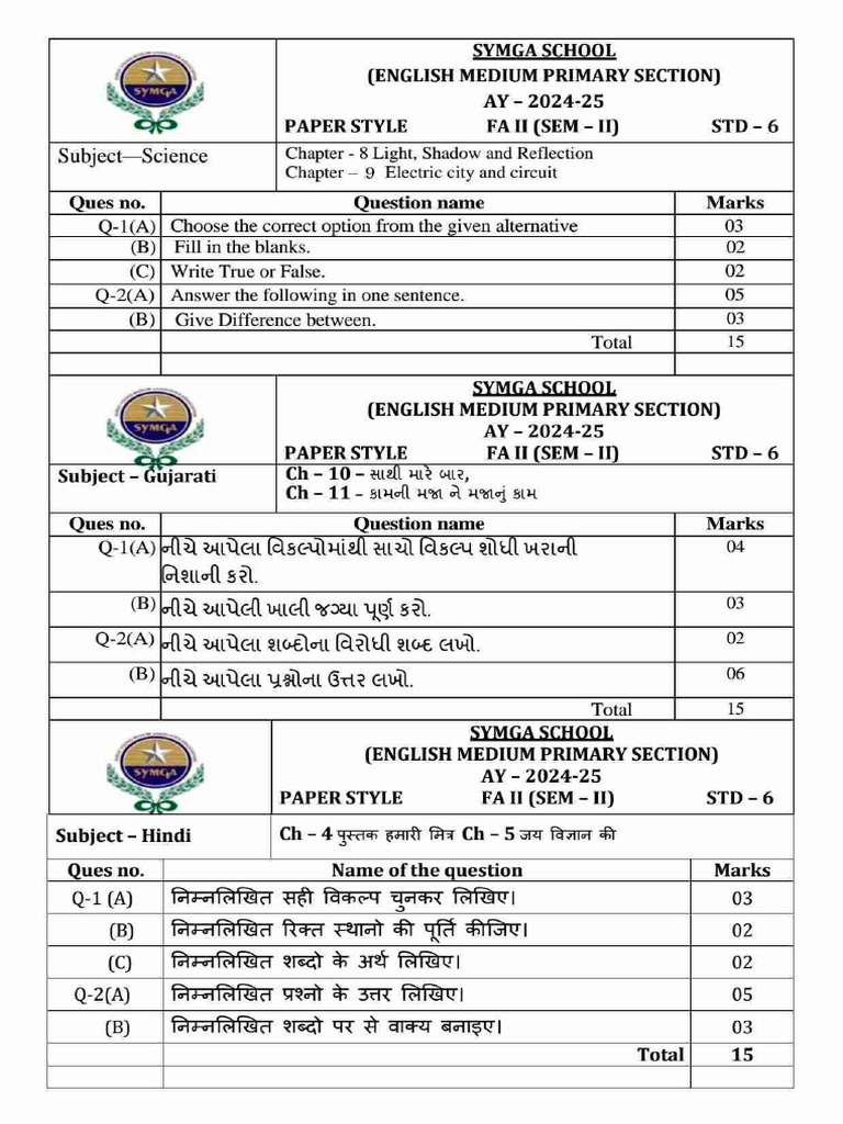Std-6 FA-2 SEM-2 PAPERSTYLE | PDF