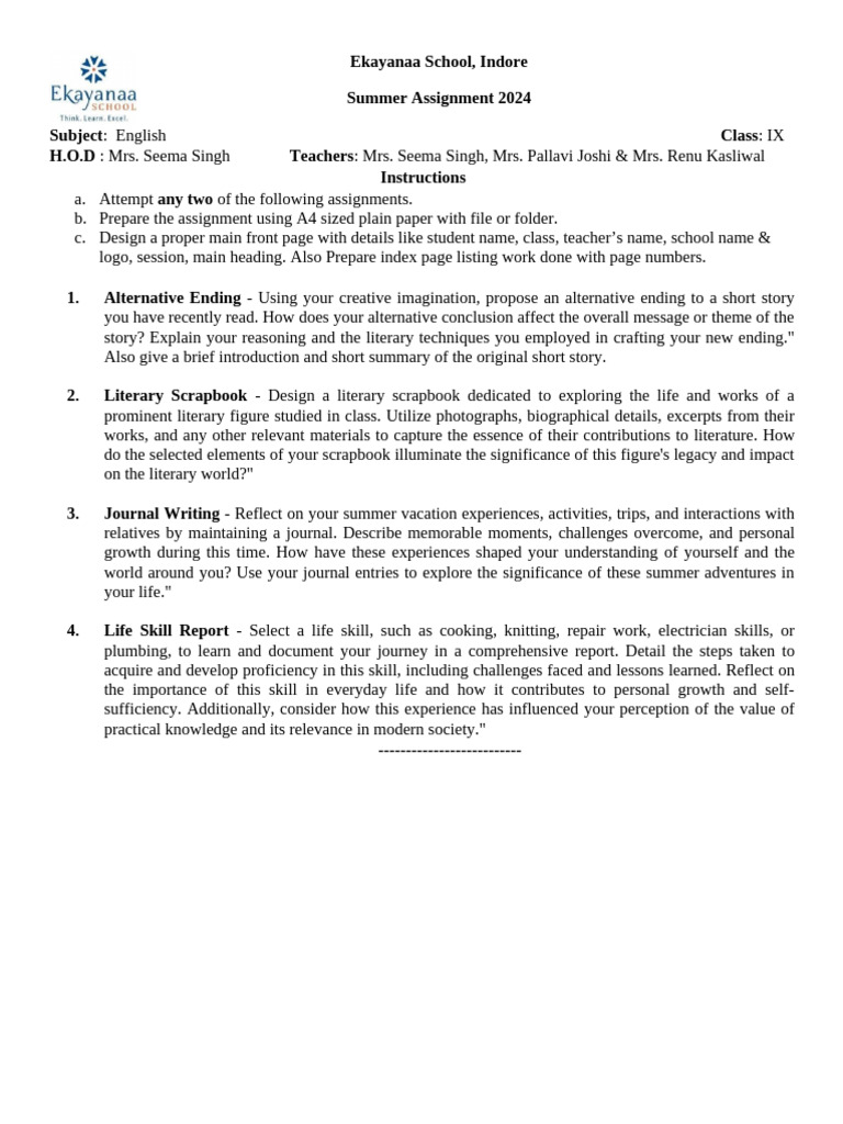 Summer Assignment Front Page Design | PDF | Scrapbooking | Behavior ...