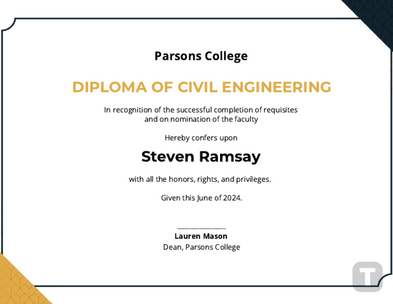 Diploma of Civil Engineering - Parsons College | PDF