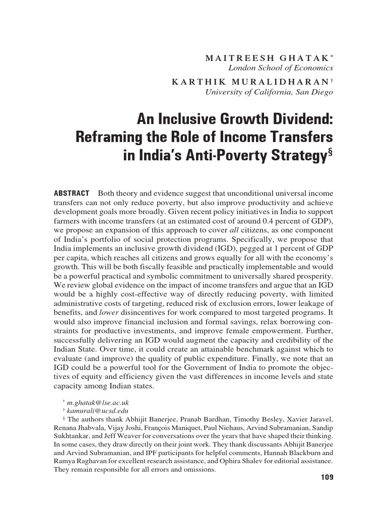 India's Inclusive Growth Dividend | PDF | Subsidy | Poverty