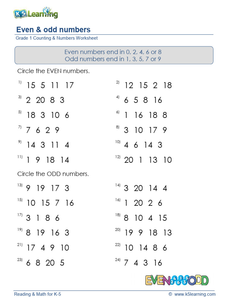 Even and Odd Numbers Worksheets | PDF