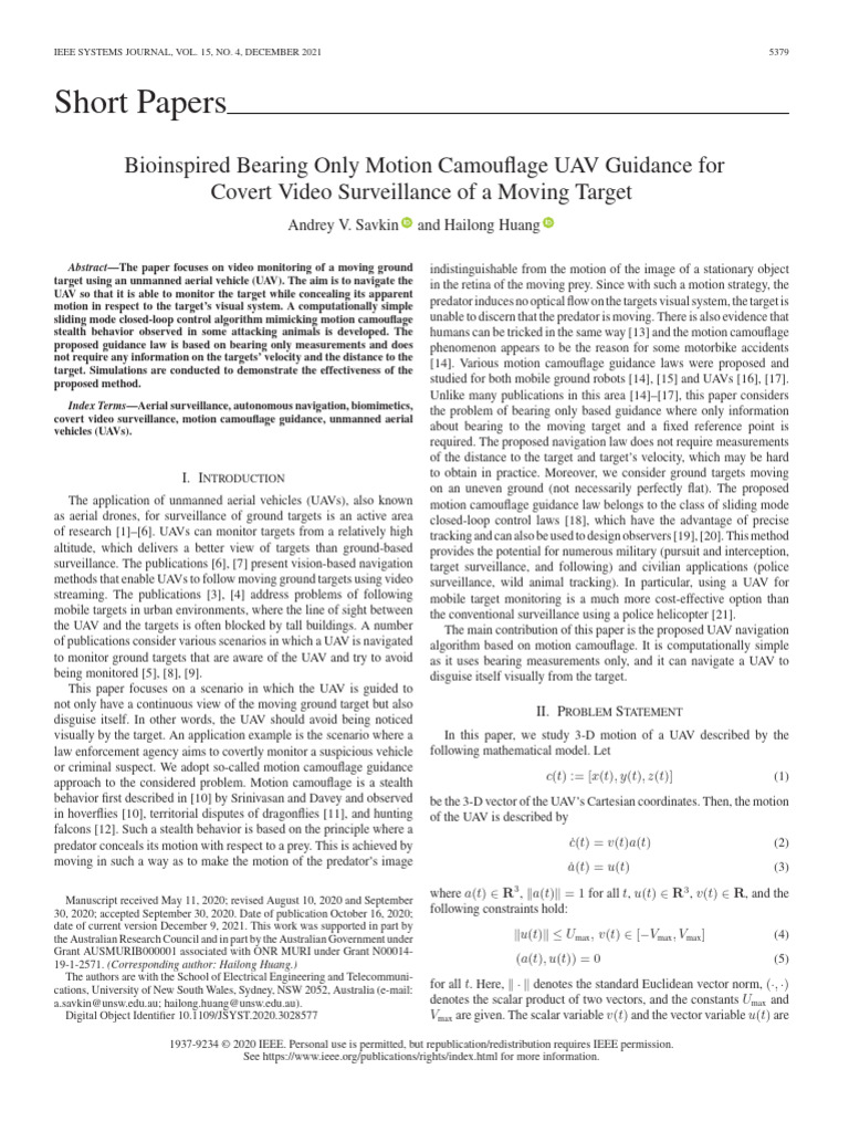 Bioinspired Bearing Only Motion Camouflage UAV Guidance For Covert ...