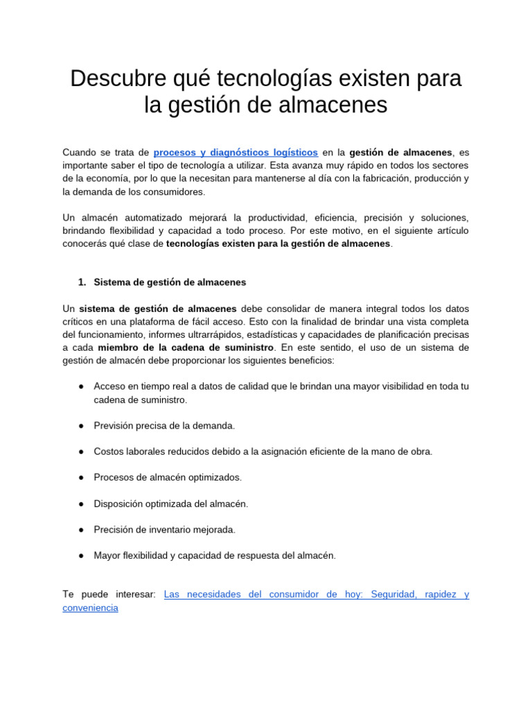 Tecnologías Clave para Gestión de Almacenes | PDF | Almacén | Cadena de ...