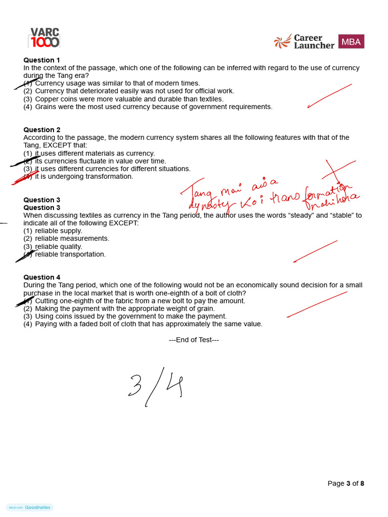 CAT 2020 - RC 3 - Test and Solution | PDF | Currency | Textiles