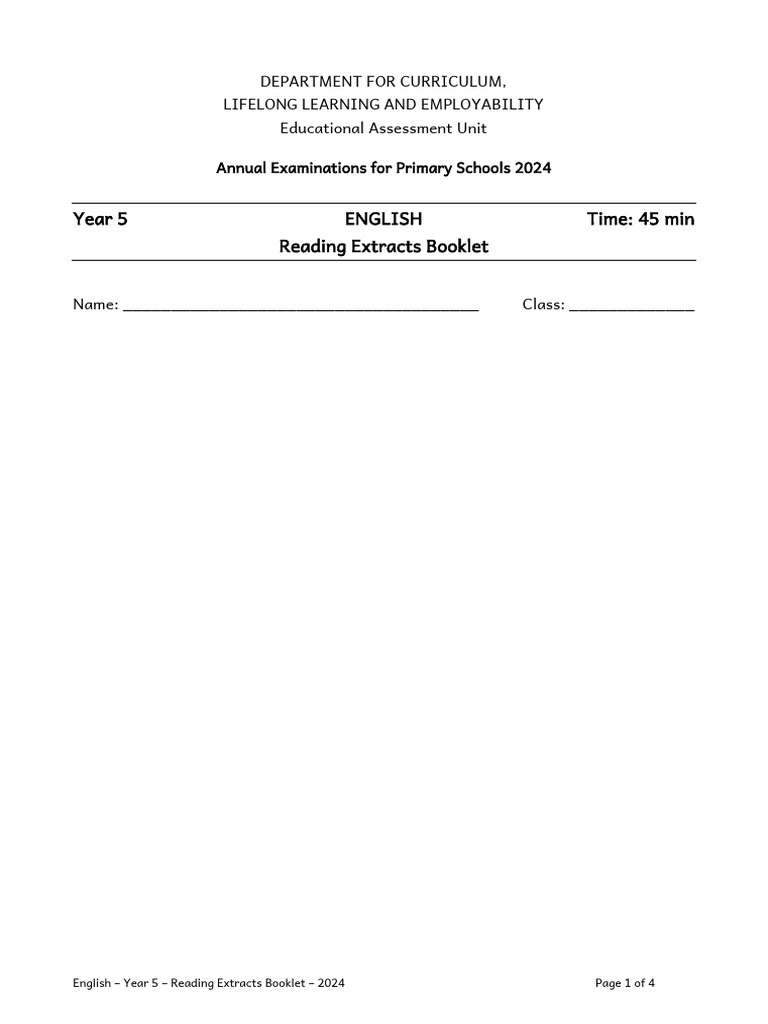 Year 5 English Reading Extracts 2024 | PDF